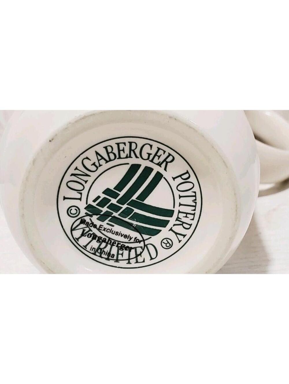 Longaberger Tall 16oz Travel Coffee Tea Mug Ivory 6.5" Pottery Woven Traditions - Picture 7 of 7